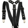 Black suspenders with contrast stitching