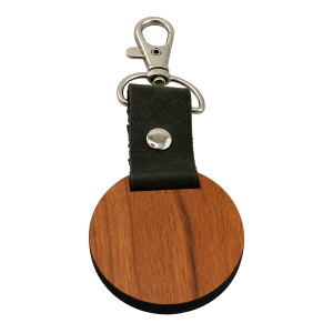Wooden keyring with leather strap